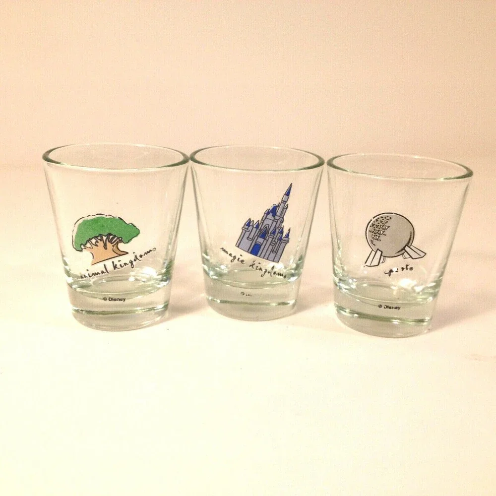 3 Disney World Magic Kingdon Animal Kingdom Epcot Souvenir Shot Glass Set of 3